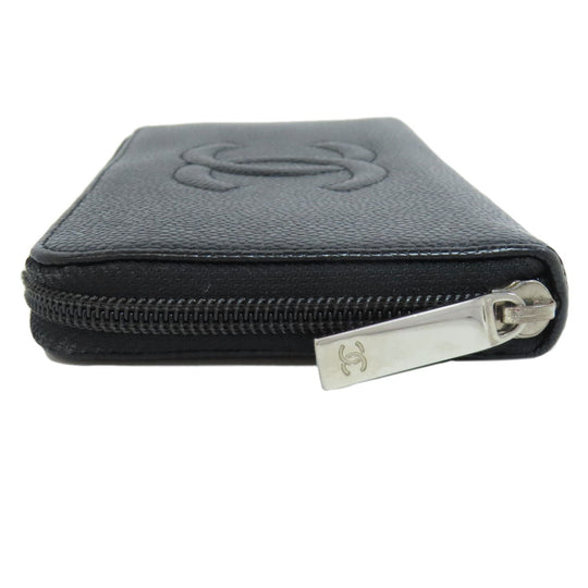 CHANEL Long Wallet Purse Caviar skin black COCO Mark SilverMetal