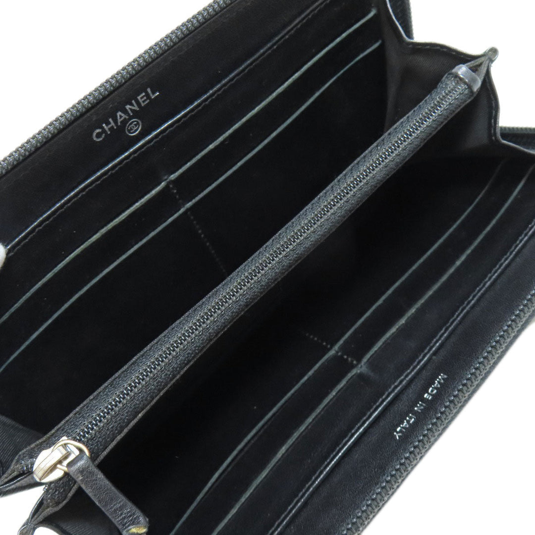 CHANEL Long Wallet Purse Caviar skin black COCO Mark SilverMetal