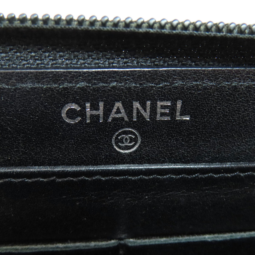 CHANEL Long Wallet Purse Caviar skin black COCO Mark SilverMetal