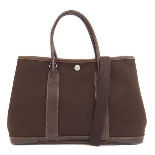 HERMES Handbag Towar Officche Brown Garden Party TPM SilverMetal Women Used Authentic