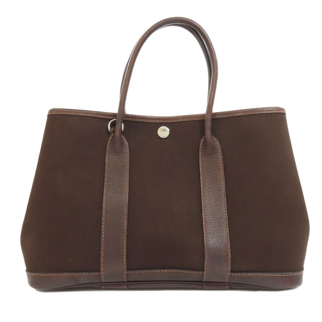 HERMES Handbag Towar Officche Brown Garden Party TPM SilverMetal Women Used Authentic