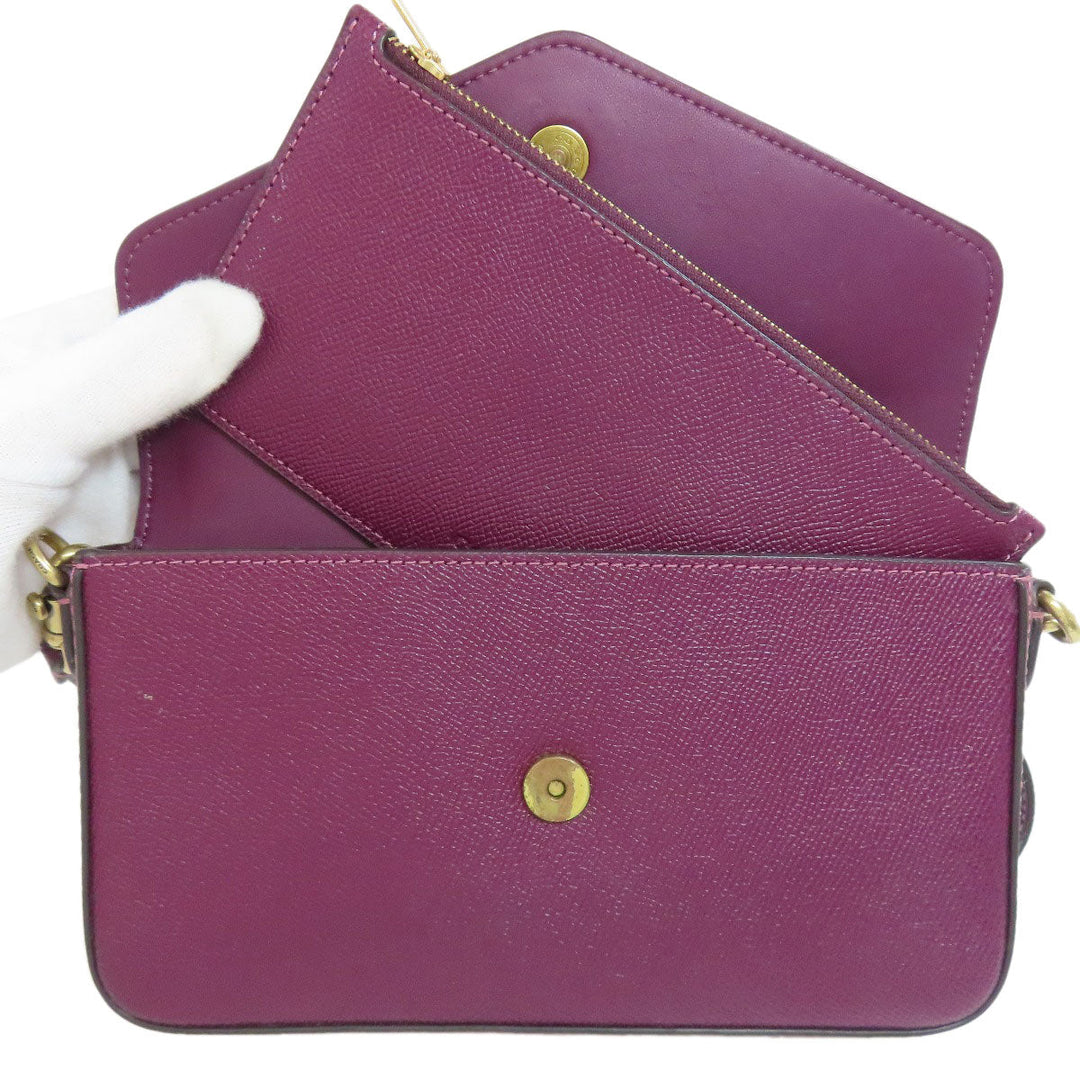 COACH Shoulder Bag C8439 leather purple Win Crossbody Women Used Authentic