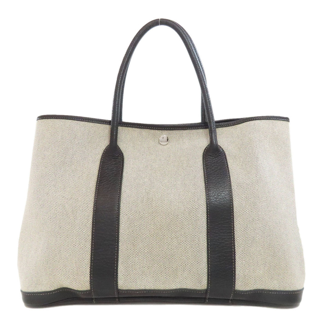 HERMES Tote Bag Towar gray Garden Party PM Bordeaux Ribbon SilverMetal Women Used Authentic