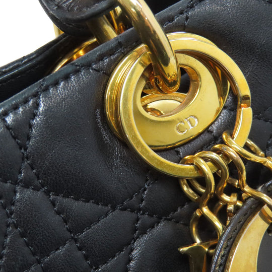 Christian Dior Handbag lambskin black Lady Dior Medium 2WAY