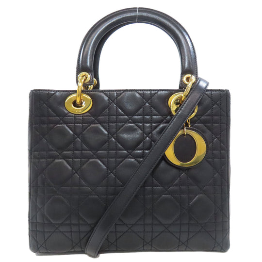 Christian Dior Handbag lambskin black Lady Dior Medium 2WAY