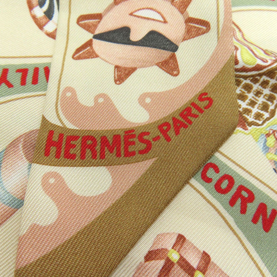 HERMES scarf silk Brown Twilly Women Used Authentic