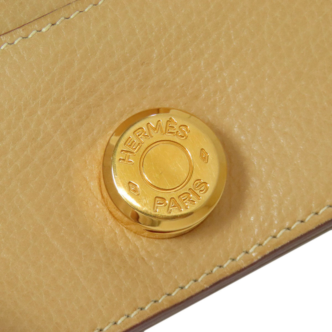 HERMES Coin case Taurillon Clemence beige Dogon Gold Metal Women Used Authentic