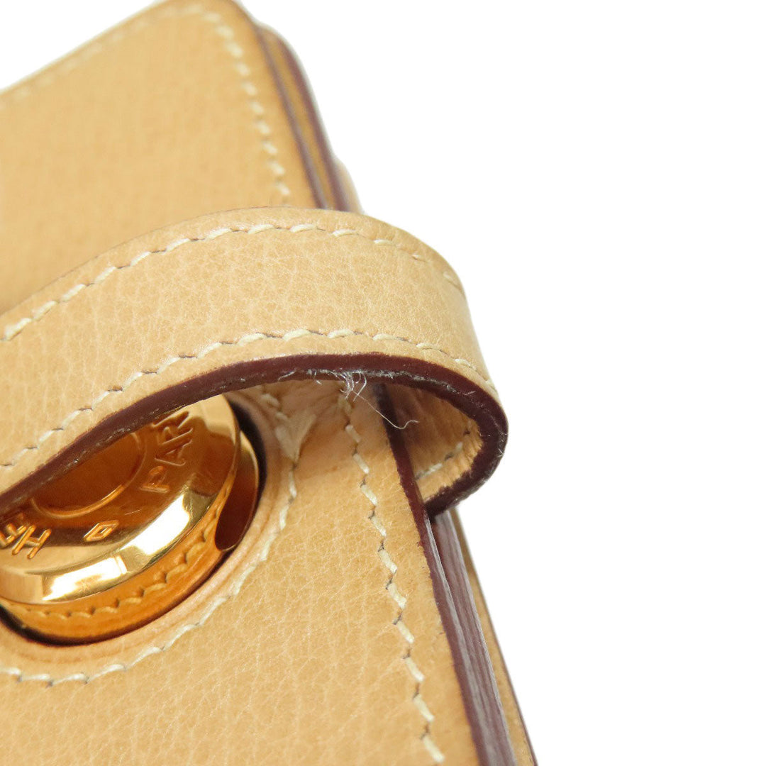 HERMES Coin case Taurillon Clemence beige Dogon Gold Metal Women Used Authentic