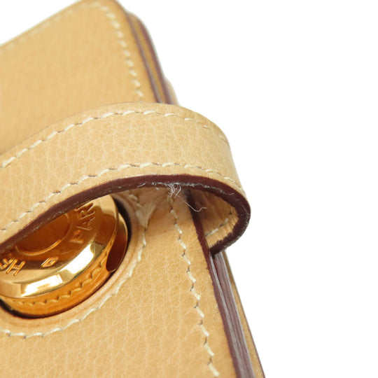 HERMES Coin case Taurillon Clemence beige Dogon Gold Metal Women Used Authentic