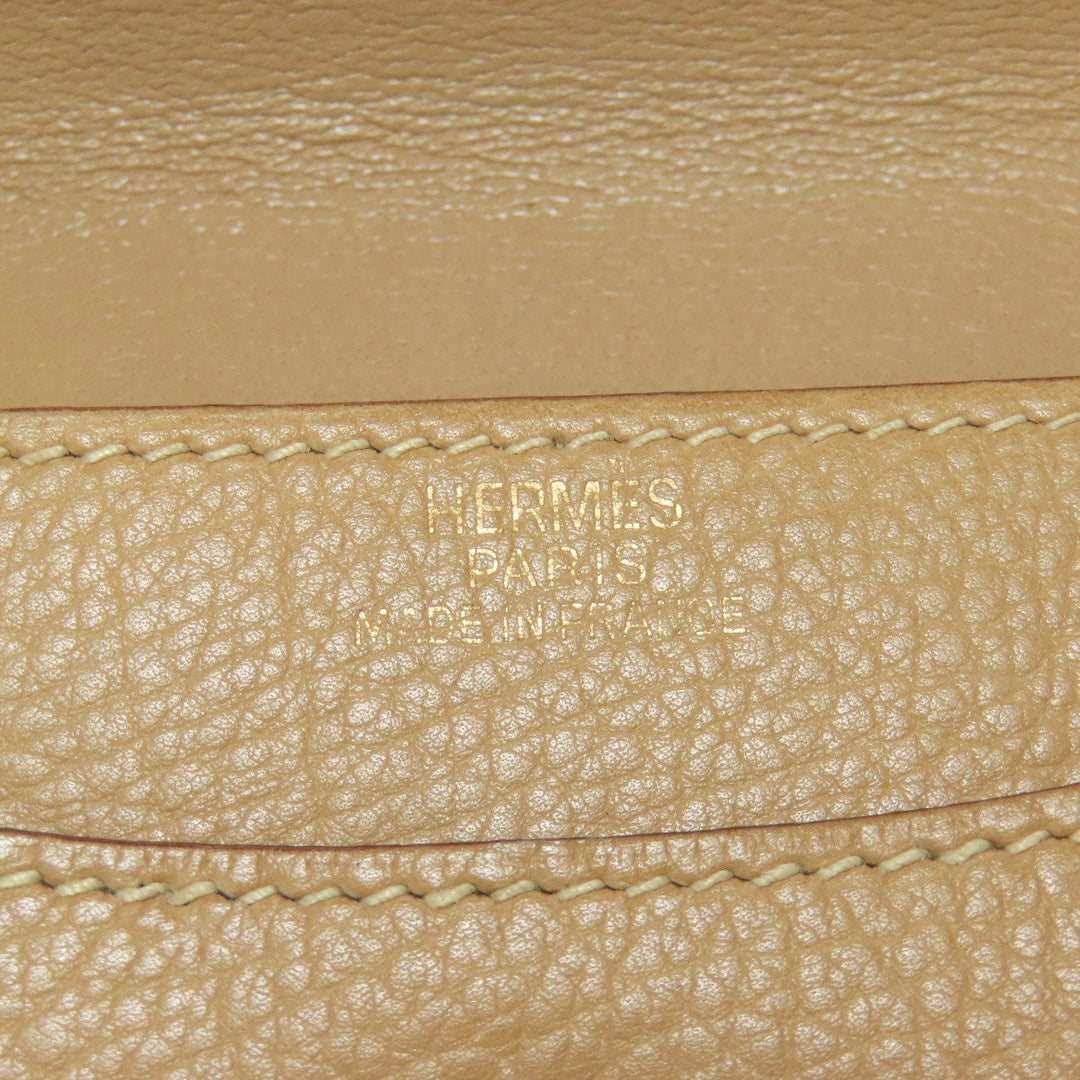 HERMES Coin case Taurillon Clemence beige Dogon Gold Metal Women Used Authentic