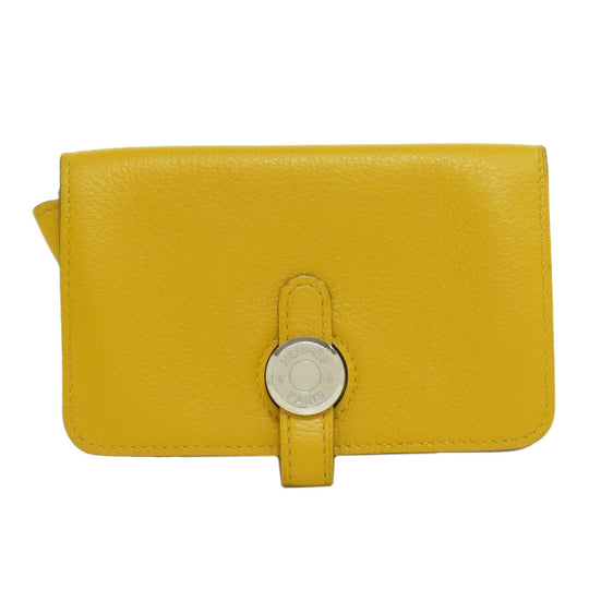 HERMES Coin case Shave yellow Dogon SilverMetal Women Used Authentic