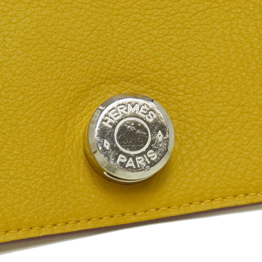HERMES Coin case Shave yellow Dogon SilverMetal Women Used Authentic