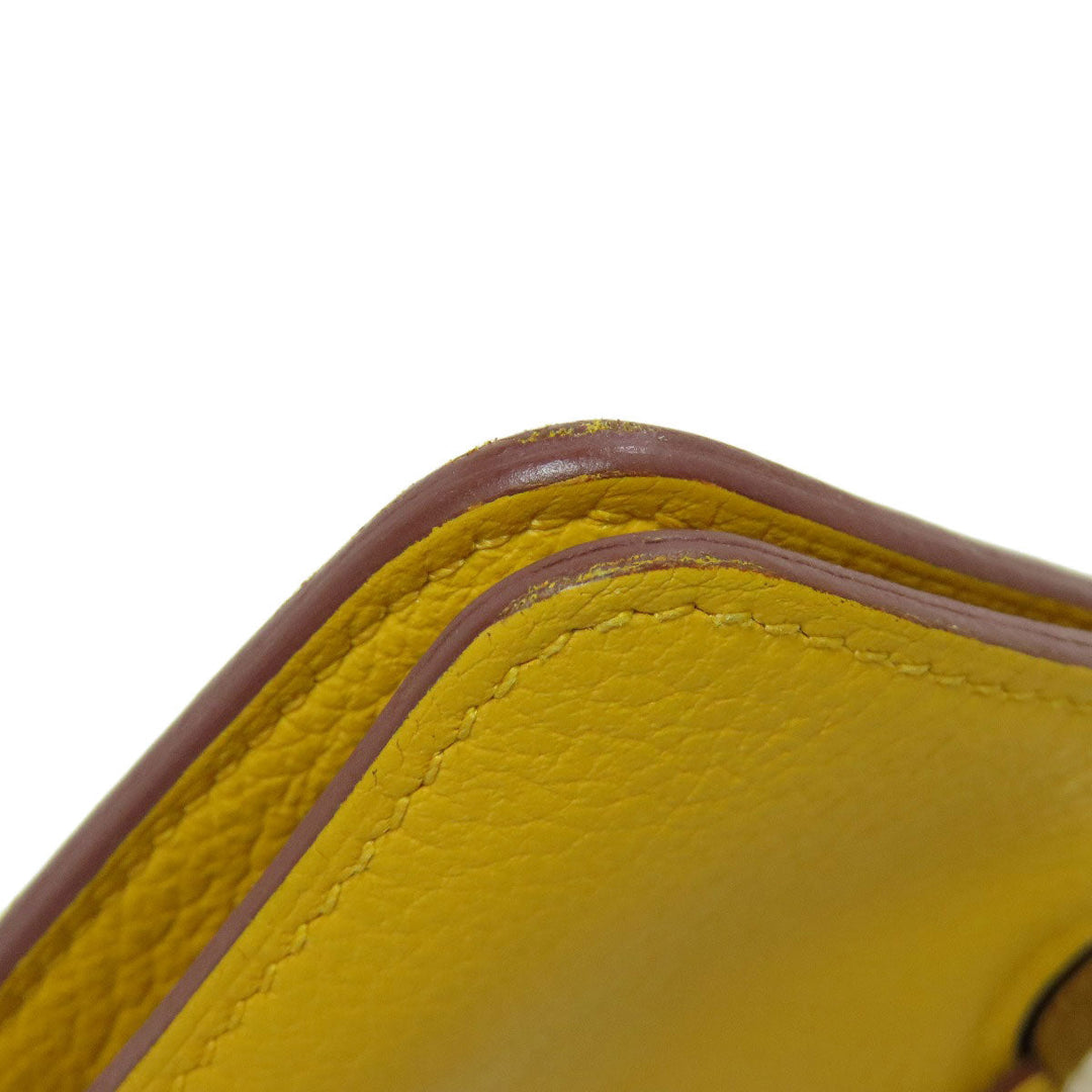 HERMES Coin case Shave yellow Dogon SilverMetal Women Used Authentic