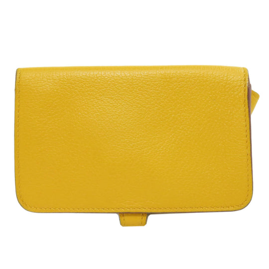 HERMES Coin case Shave yellow Dogon SilverMetal Women Used Authentic