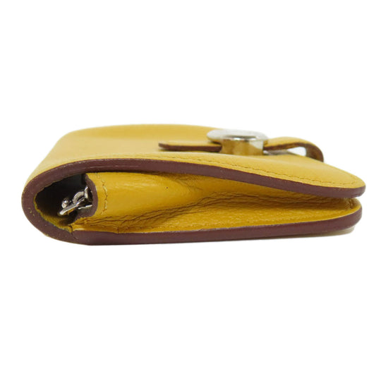 HERMES Coin case Shave yellow Dogon SilverMetal Women Used Authentic