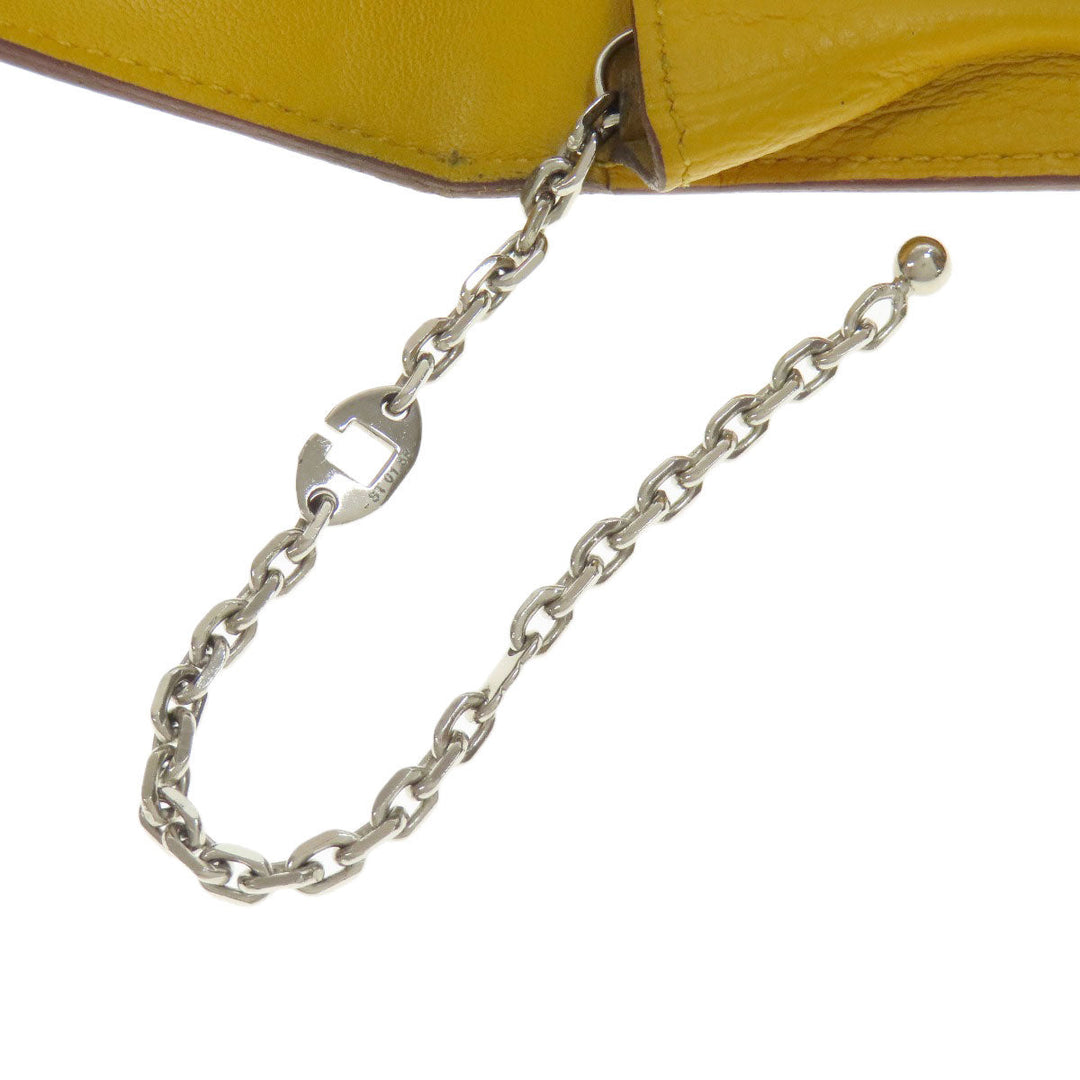 HERMES Coin case Shave yellow Dogon SilverMetal Women Used Authentic