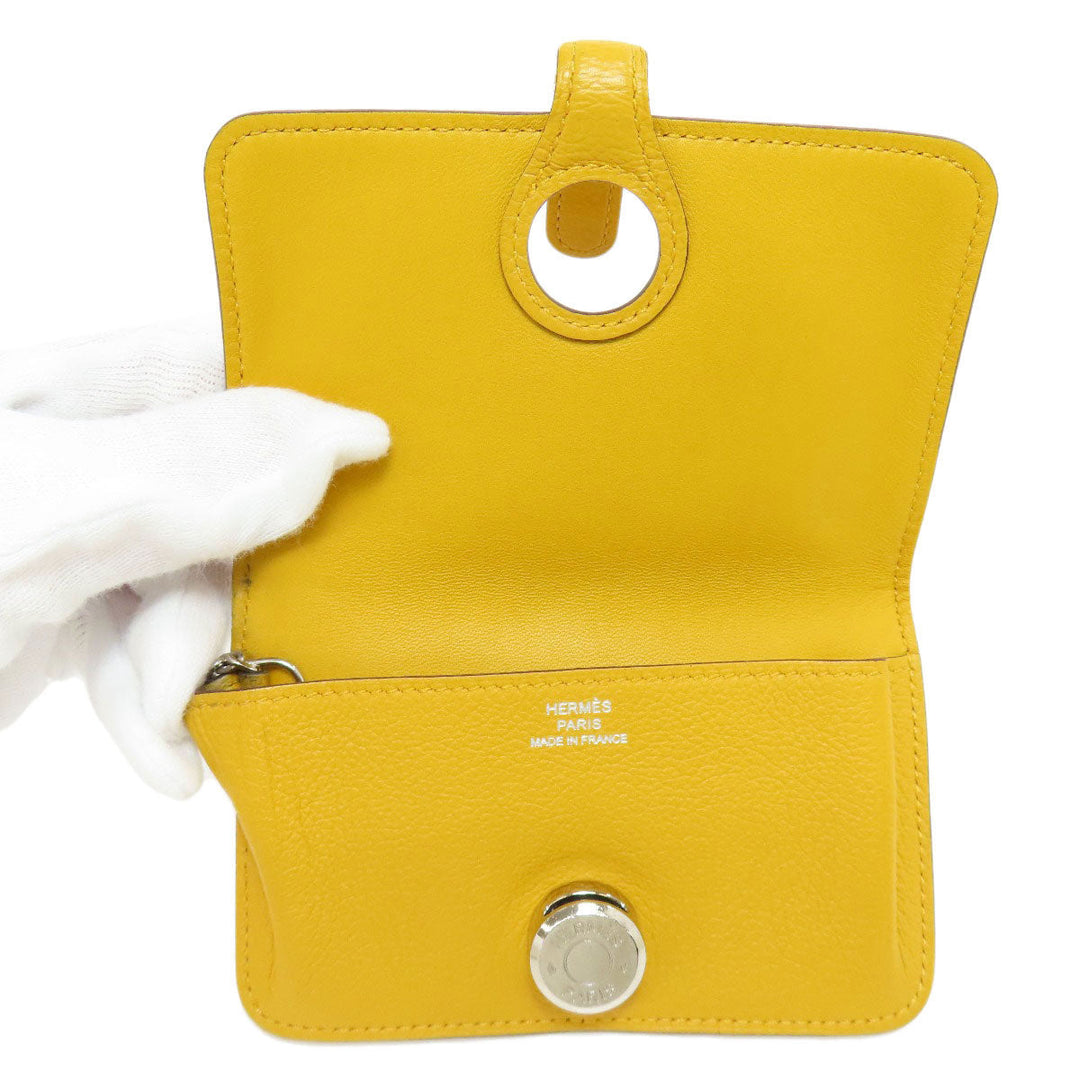 HERMES Coin case Shave yellow Dogon SilverMetal Women Used Authentic