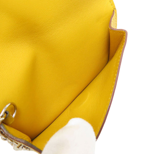 HERMES Coin case Shave yellow Dogon SilverMetal Women Used Authentic