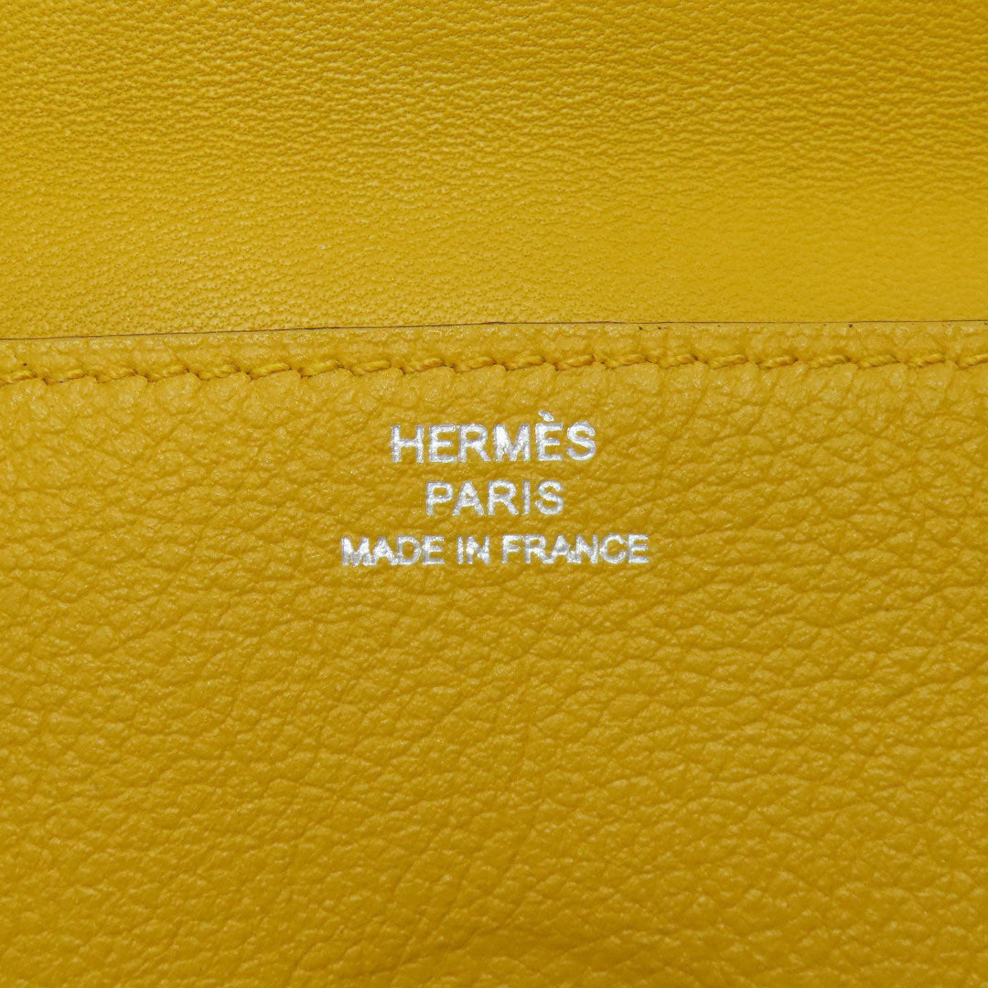 HERMES Coin case Shave yellow Dogon SilverMetal Women Used Authentic