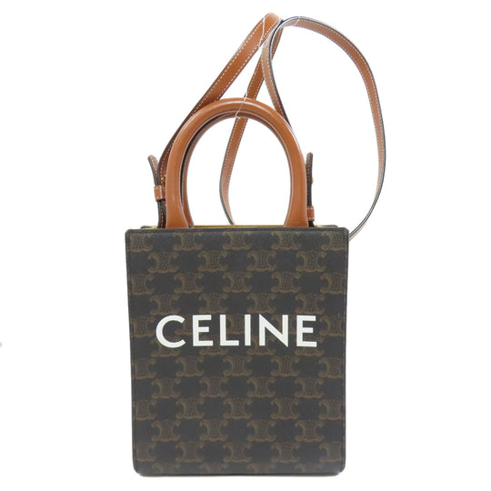 CELINE Handbag PVC Brown Vertical Cover Small Triomphe 2WAY Women Used Authentic