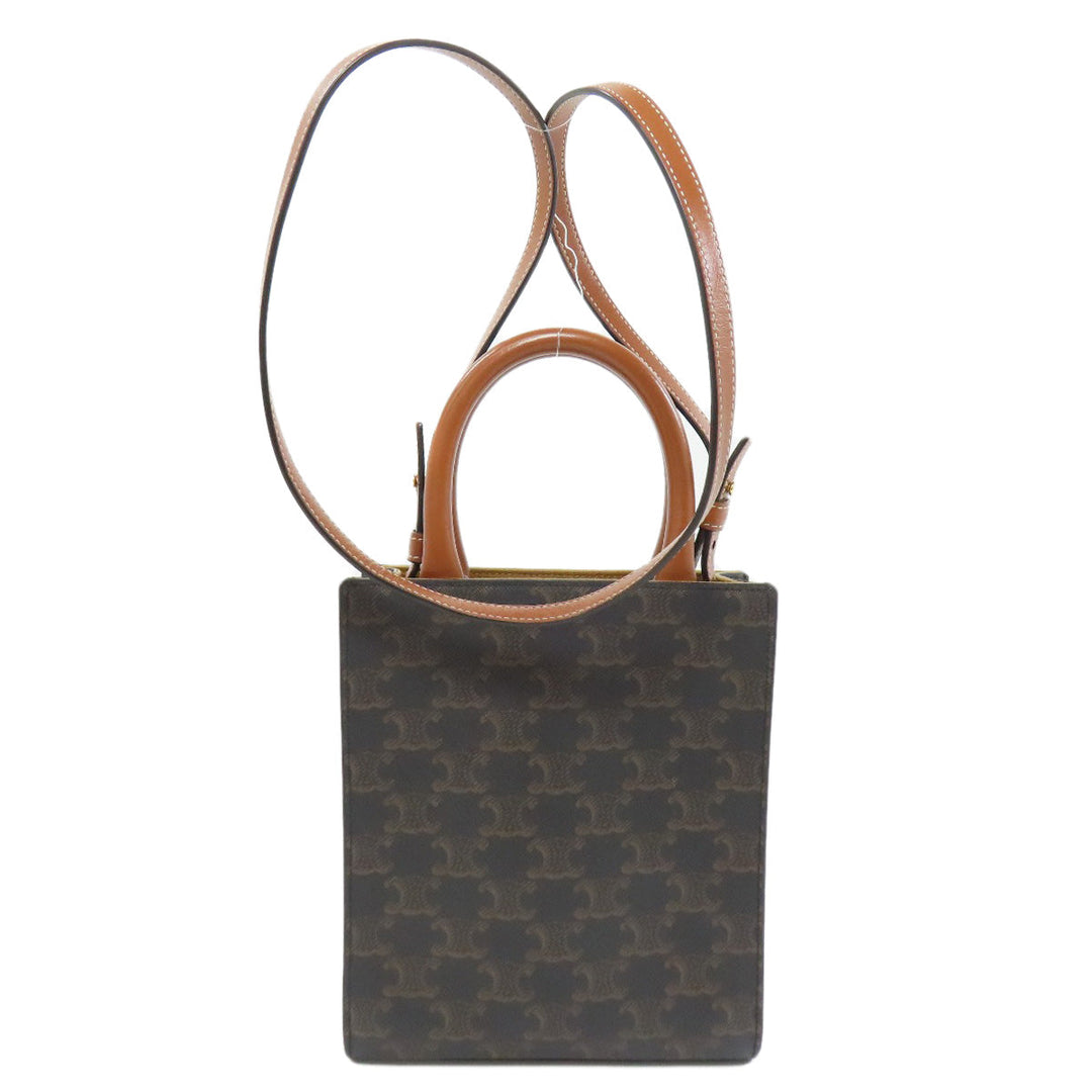 CELINE Handbag PVC Brown Vertical Cover Small Triomphe 2WAY Women Used Authentic