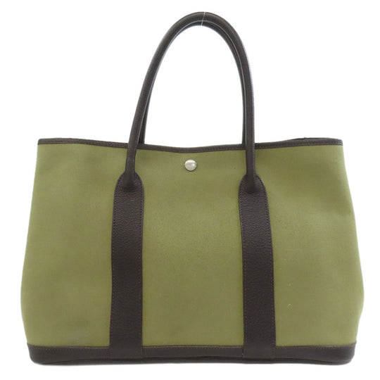 HERMES Tote Bag Towar Officche green Garden Party PM SilverMetal Women Used Authentic