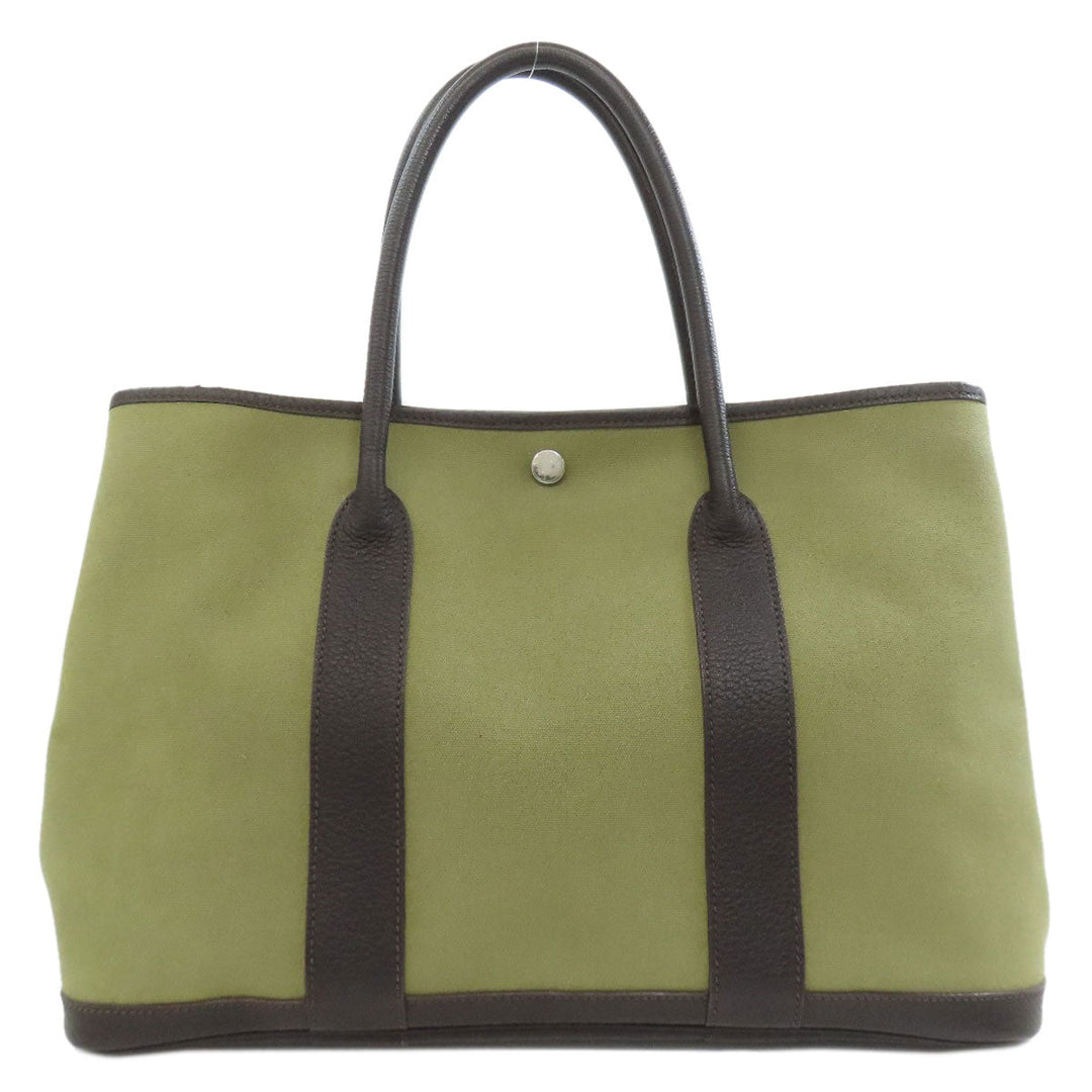 HERMES Tote Bag Towar Officche green Garden Party PM SilverMetal Women Used Authentic