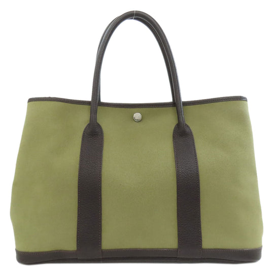 HERMES Tote Bag Towar Officche green Garden Party PM SilverMetal Women Used Authentic