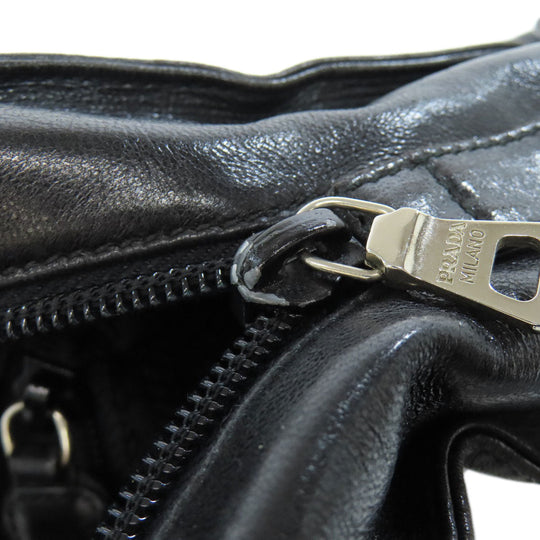 PRADA Tote Bag Calfskin black logo Women Used Authentic