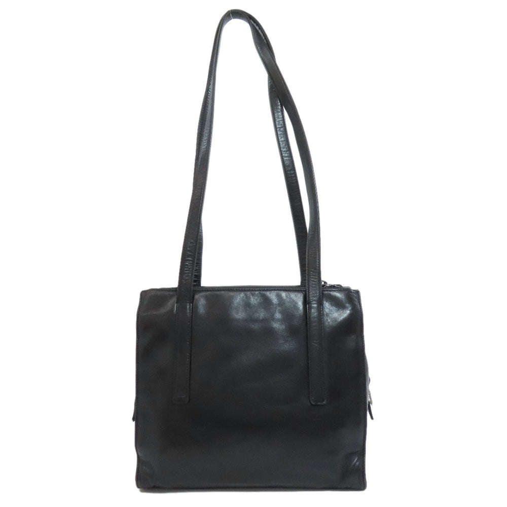 PRADA Tote Bag Calfskin black logo Women Used Authentic