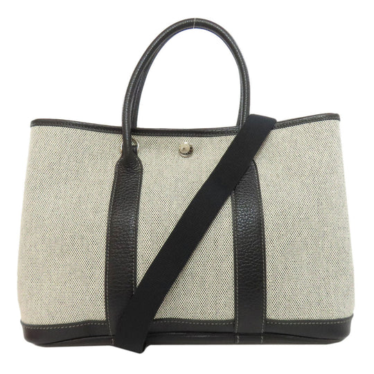 HERMES Handbag Toile H, Calfskin gray Garden Party TPM SilverMetal Women Used Authentic