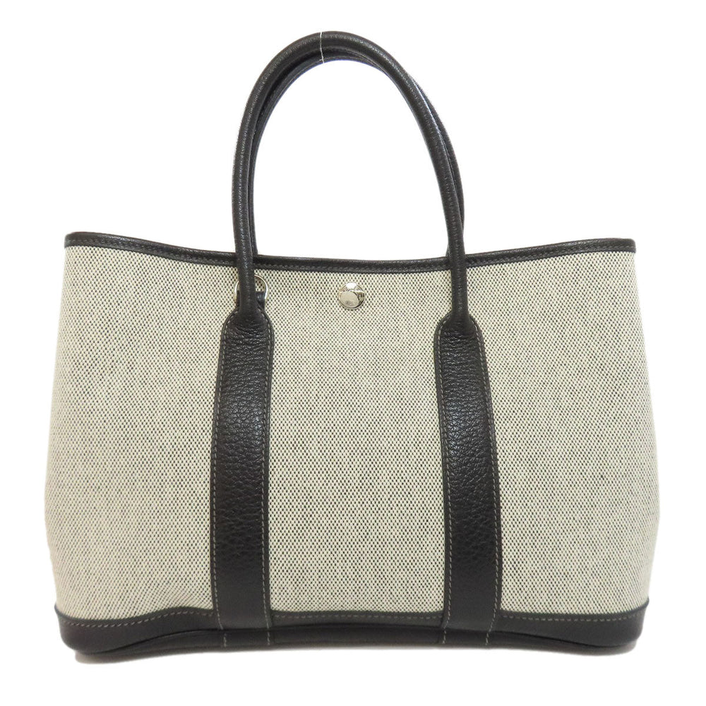 HERMES Handbag Toile H, Calfskin gray Garden Party TPM SilverMetal Women Used Authentic