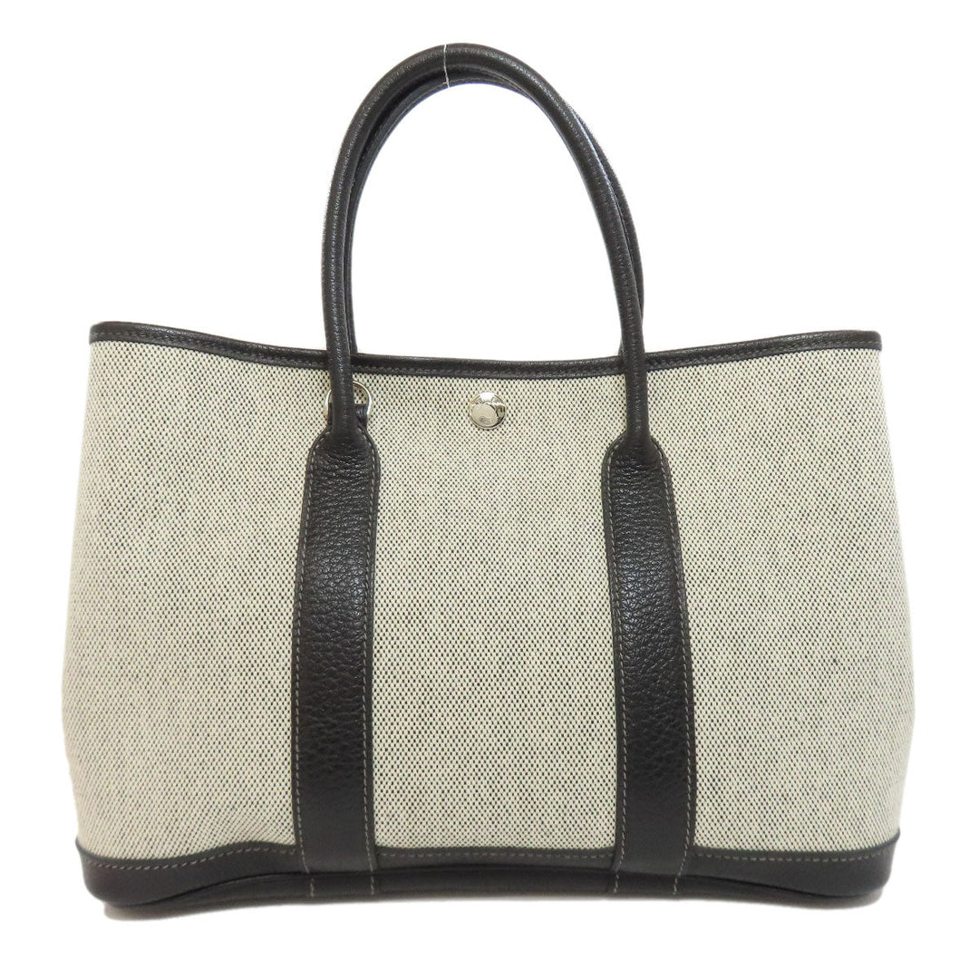 HERMES Handbag Toile H, Calfskin gray Garden Party TPM SilverMetal Women Used Authentic