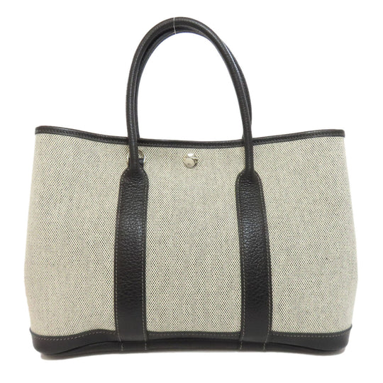 HERMES Handbag Toile H, Calfskin gray Garden Party TPM SilverMetal Women Used Authentic