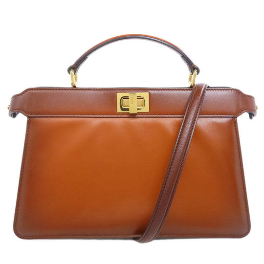 FENDI Handbag Calfskin Brown Peekaboo 2WAY