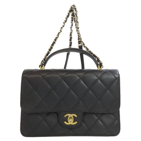 CHANEL Handbag lambskin black Matelasse Gold Metal 2WAY Women Used Authentic