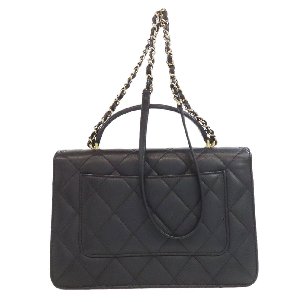 CHANEL Handbag lambskin black Matelasse Gold Metal 2WAY Women Used Authentic