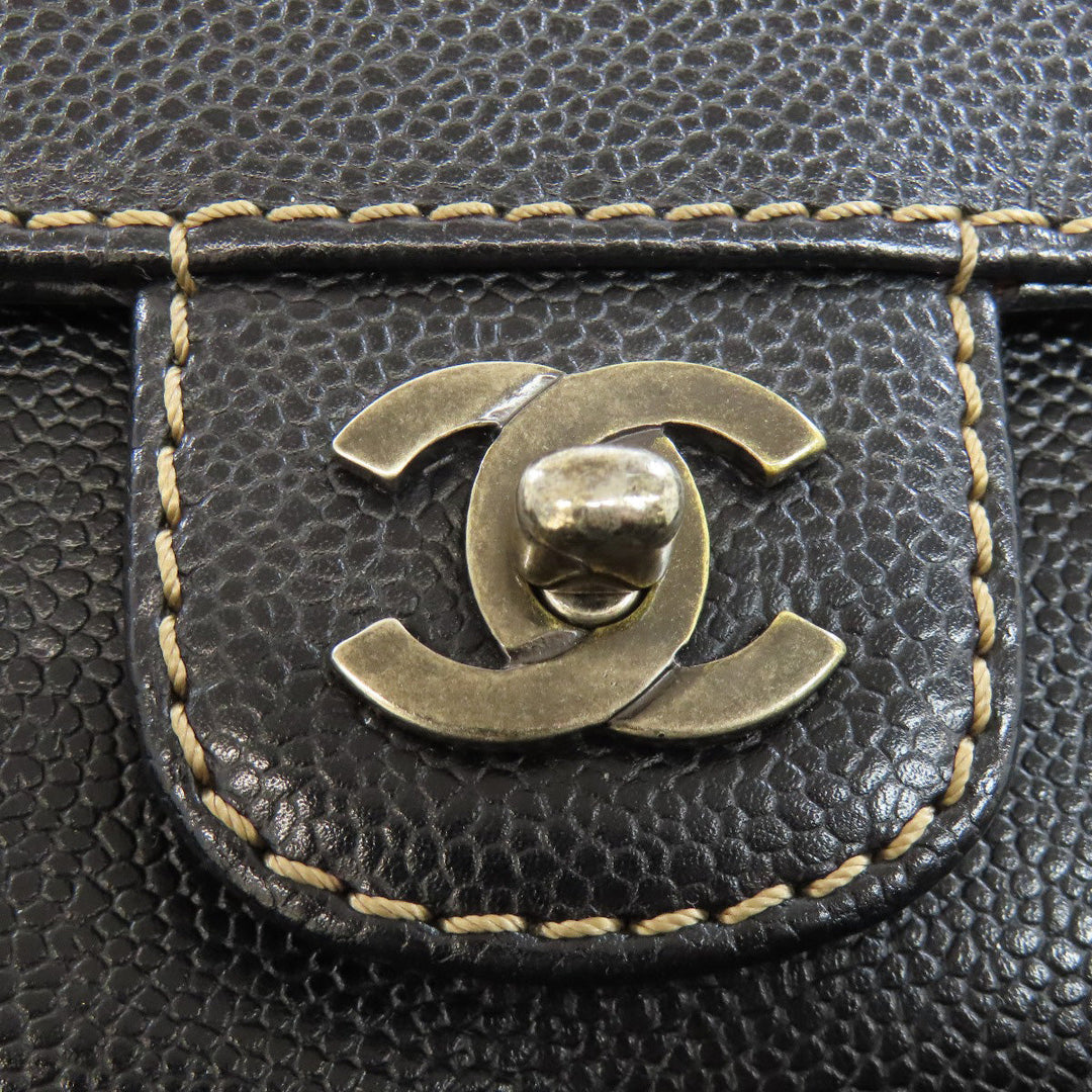 CHANEL Tote Bag Grained Calfskin Skin black Chain tote Women Used Authentic