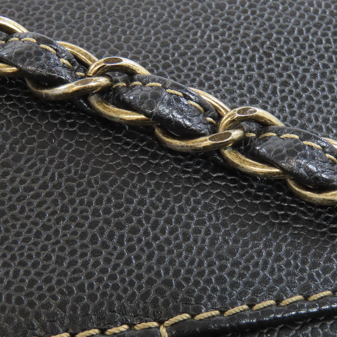 CHANEL Tote Bag Grained Calfskin Skin black Chain tote Women Used Authentic