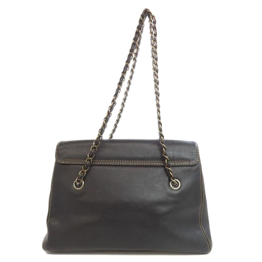 CHANEL Tote Bag Grained Calfskin Skin black Chain tote Women Used Authentic