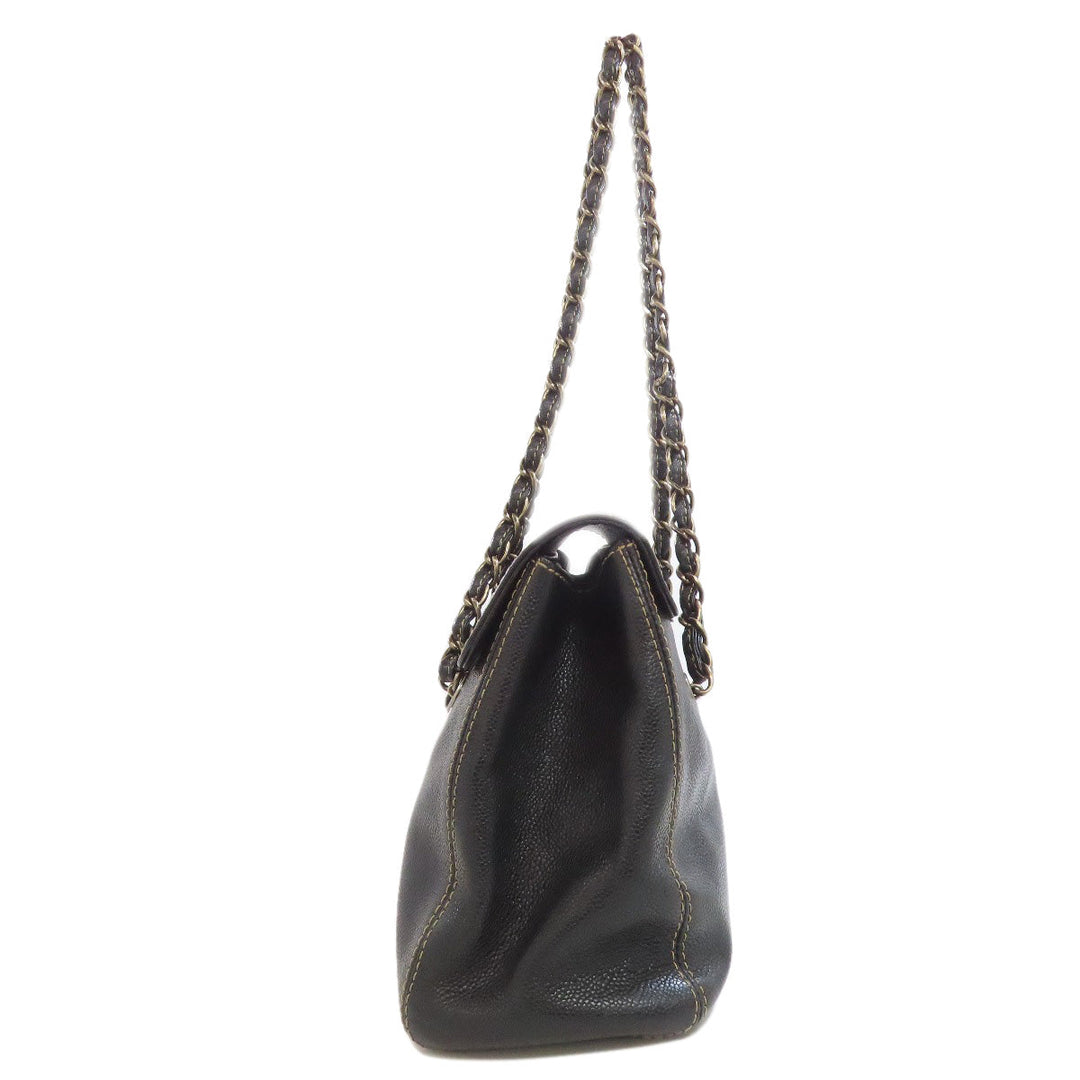 CHANEL Tote Bag Grained Calfskin Skin black Chain tote Women Used Authentic