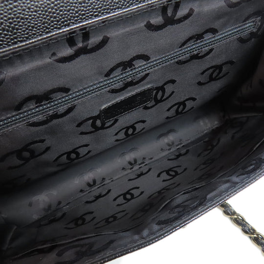 CHANEL Tote Bag Grained Calfskin Skin black Chain tote Women Used Authentic