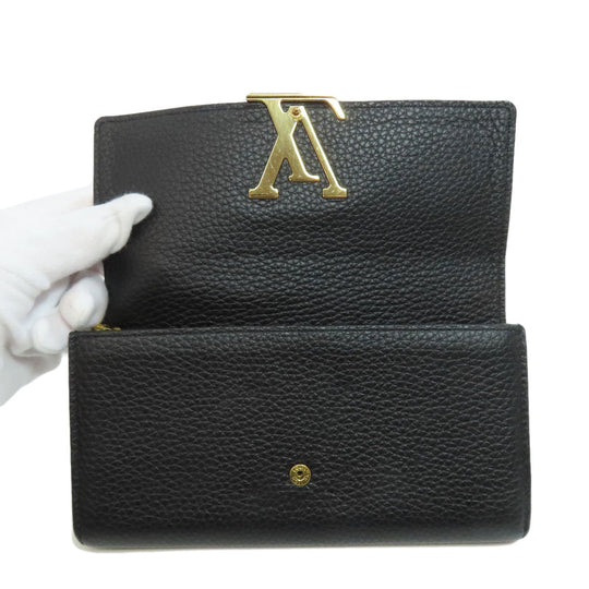 LOUIS VUITTON Long Wallet Purse N90129 Taurillon Clemence Leather black Portefeuille Capsine Women Used Authentic