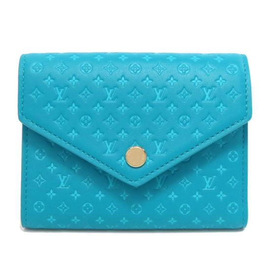 LOUIS VUITTON Bifold Wallet M82314 Leather, Nanogram blue Portefeuille Victorine Women Used Authentic
