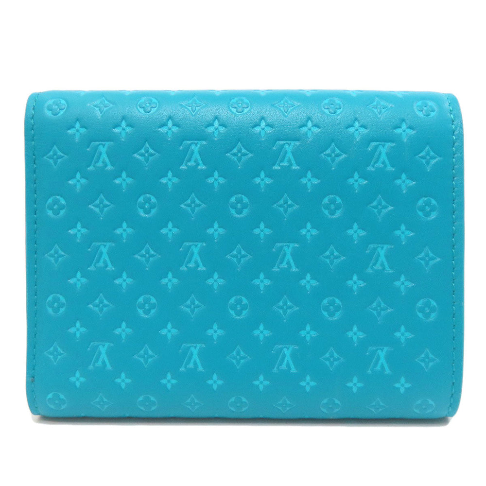 LOUIS VUITTON Bifold Wallet M82314 Leather, Nanogram blue Portefeuille Victorine Women Used Authentic
