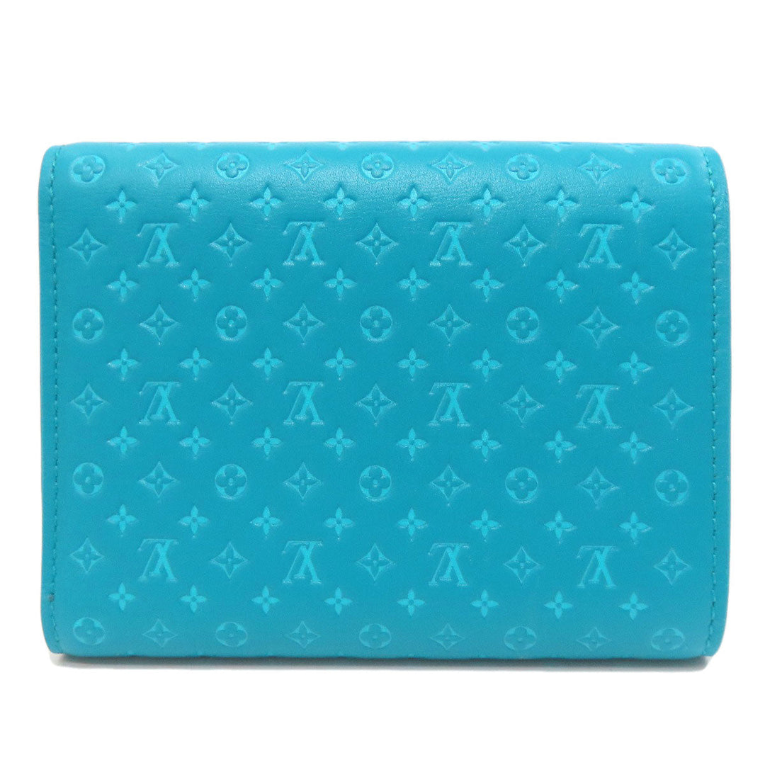 LOUIS VUITTON Bifold Wallet M82314 Leather, Nanogram blue Portefeuille Victorine Women Used Authentic