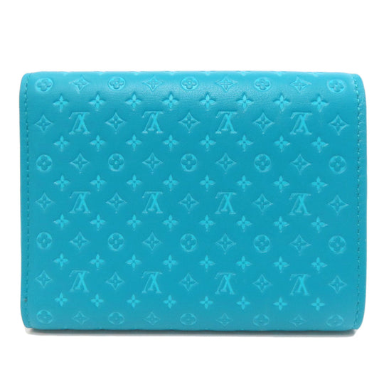 LOUIS VUITTON Bifold Wallet M82314 Leather, Nanogram blue Portefeuille Victorine Women Used Authentic