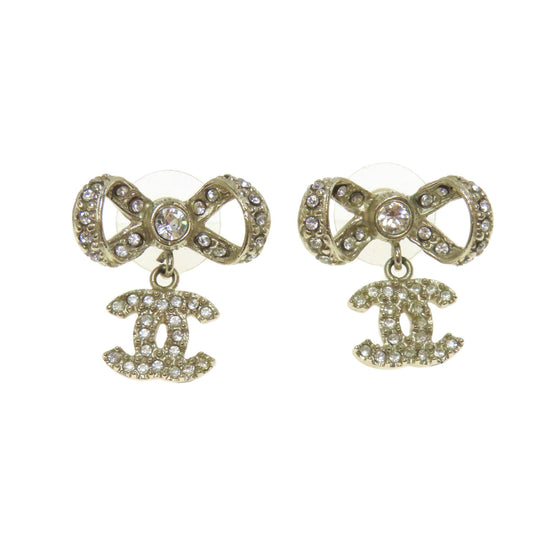 CHANEL Pierce metallic gold COCO Mark Ribbon Women Used Authentic
