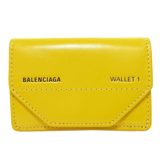 BALENCIAGA Bifold Wallet 529098 leather yellow logo Tri-fold Wallet Women Used Authentic