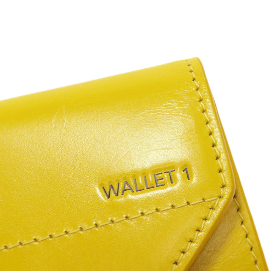 BALENCIAGA Bifold Wallet 529098 leather yellow logo Tri-fold Wallet Women Used Authentic